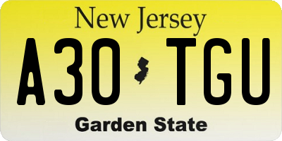 NJ license plate A30TGU