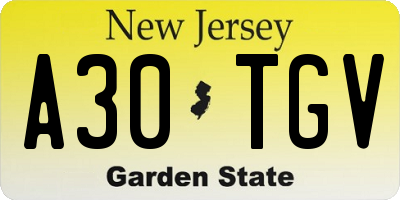 NJ license plate A30TGV