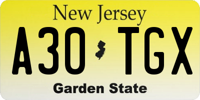 NJ license plate A30TGX