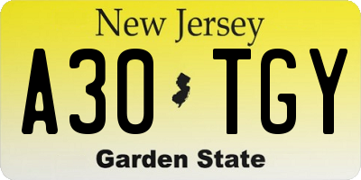 NJ license plate A30TGY