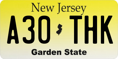 NJ license plate A30THK