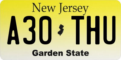 NJ license plate A30THU