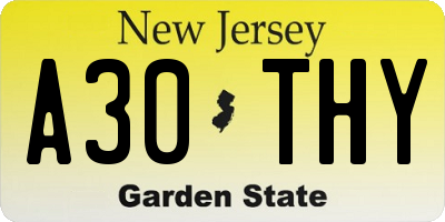 NJ license plate A30THY
