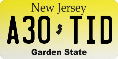 NJ license plate A30TID