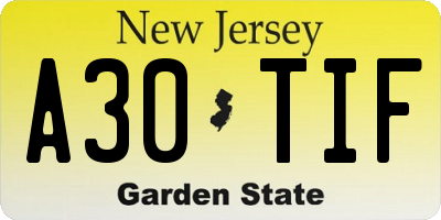 NJ license plate A30TIF
