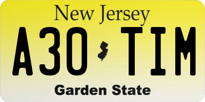 NJ license plate A30TIM