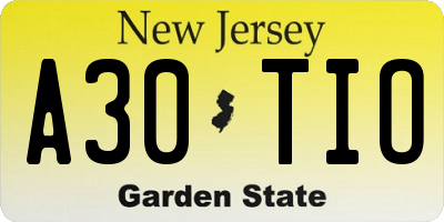 NJ license plate A30TIO