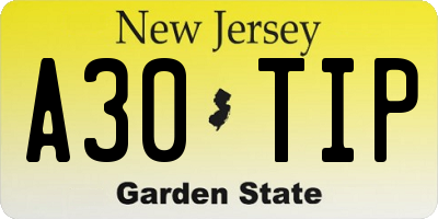 NJ license plate A30TIP