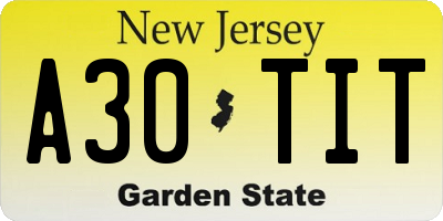 NJ license plate A30TIT
