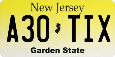 NJ license plate A30TIX