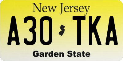 NJ license plate A30TKA