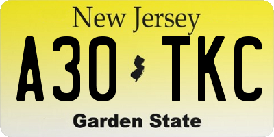 NJ license plate A30TKC