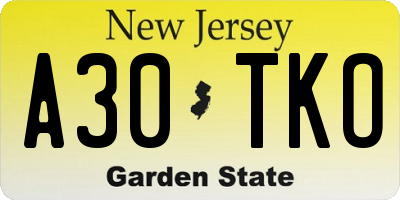 NJ license plate A30TKO