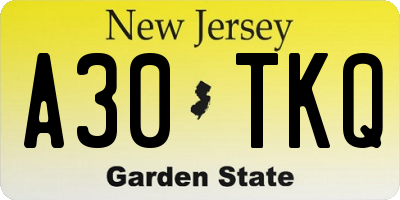 NJ license plate A30TKQ