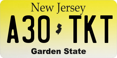 NJ license plate A30TKT