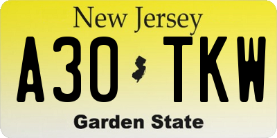 NJ license plate A30TKW
