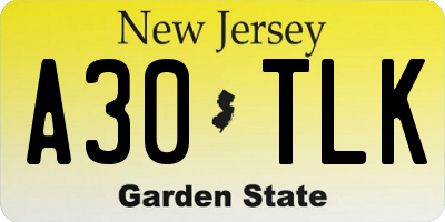 NJ license plate A30TLK