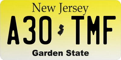 NJ license plate A30TMF