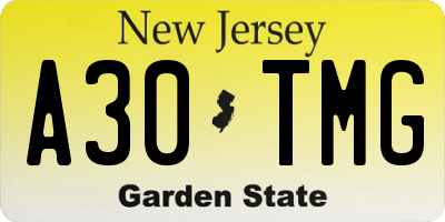 NJ license plate A30TMG