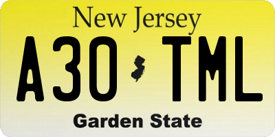 NJ license plate A30TML