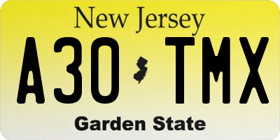 NJ license plate A30TMX