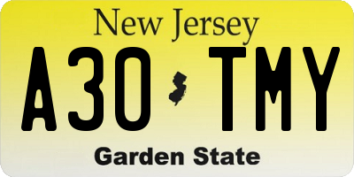 NJ license plate A30TMY