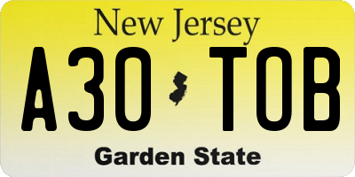 NJ license plate A30TOB