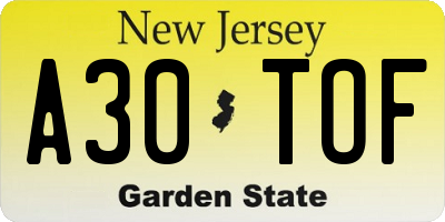 NJ license plate A30TOF