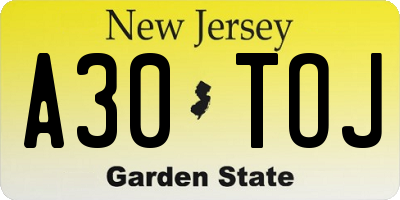 NJ license plate A30TOJ