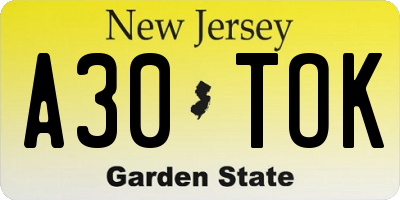 NJ license plate A30TOK