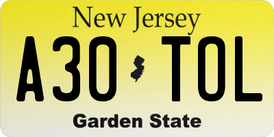 NJ license plate A30TOL