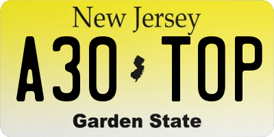 NJ license plate A30TOP