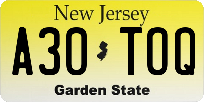 NJ license plate A30TOQ