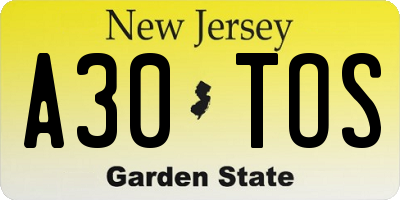 NJ license plate A30TOS