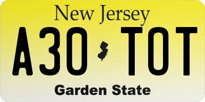 NJ license plate A30TOT