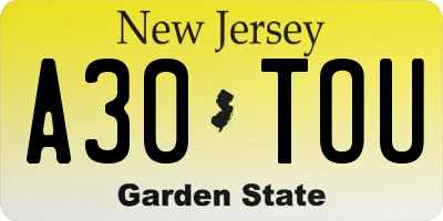 NJ license plate A30TOU