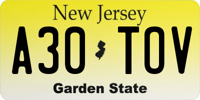 NJ license plate A30TOV