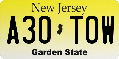 NJ license plate A30TOW