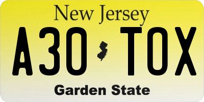 NJ license plate A30TOX