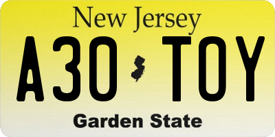 NJ license plate A30TOY