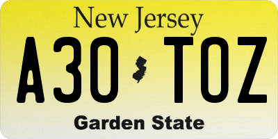 NJ license plate A30TOZ