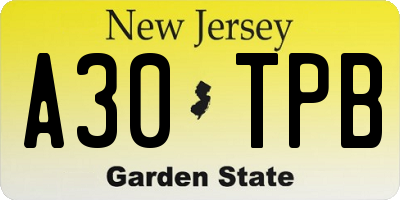 NJ license plate A30TPB
