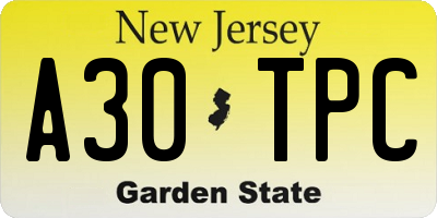 NJ license plate A30TPC