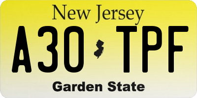 NJ license plate A30TPF