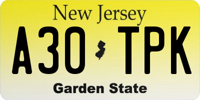NJ license plate A30TPK