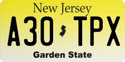 NJ license plate A30TPX