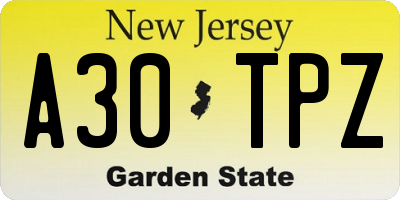 NJ license plate A30TPZ