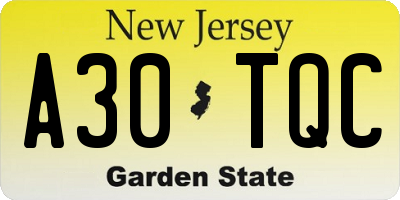 NJ license plate A30TQC