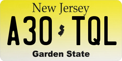 NJ license plate A30TQL
