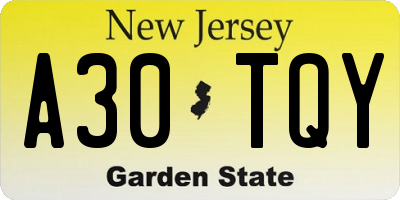 NJ license plate A30TQY
